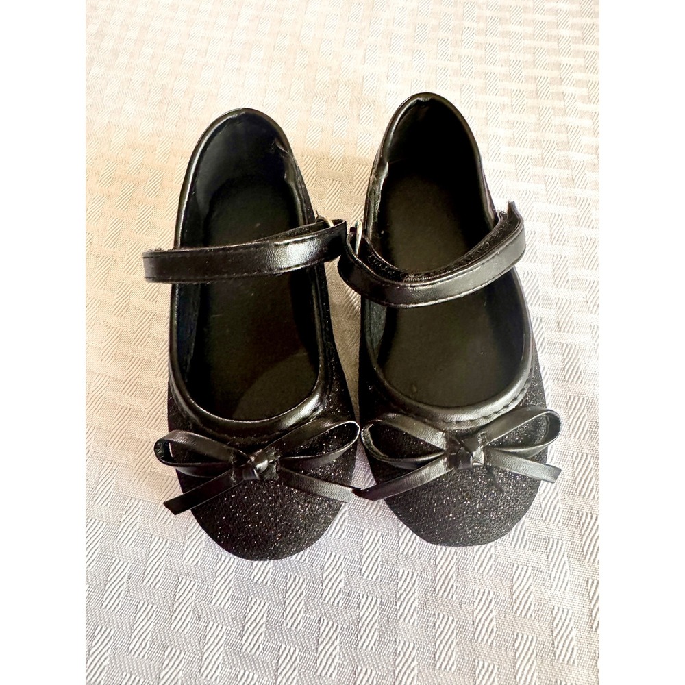 Black Glitter Mary Jane Shoes Toddler Size 5 Coquette Ballet Flat Bow Sparkle